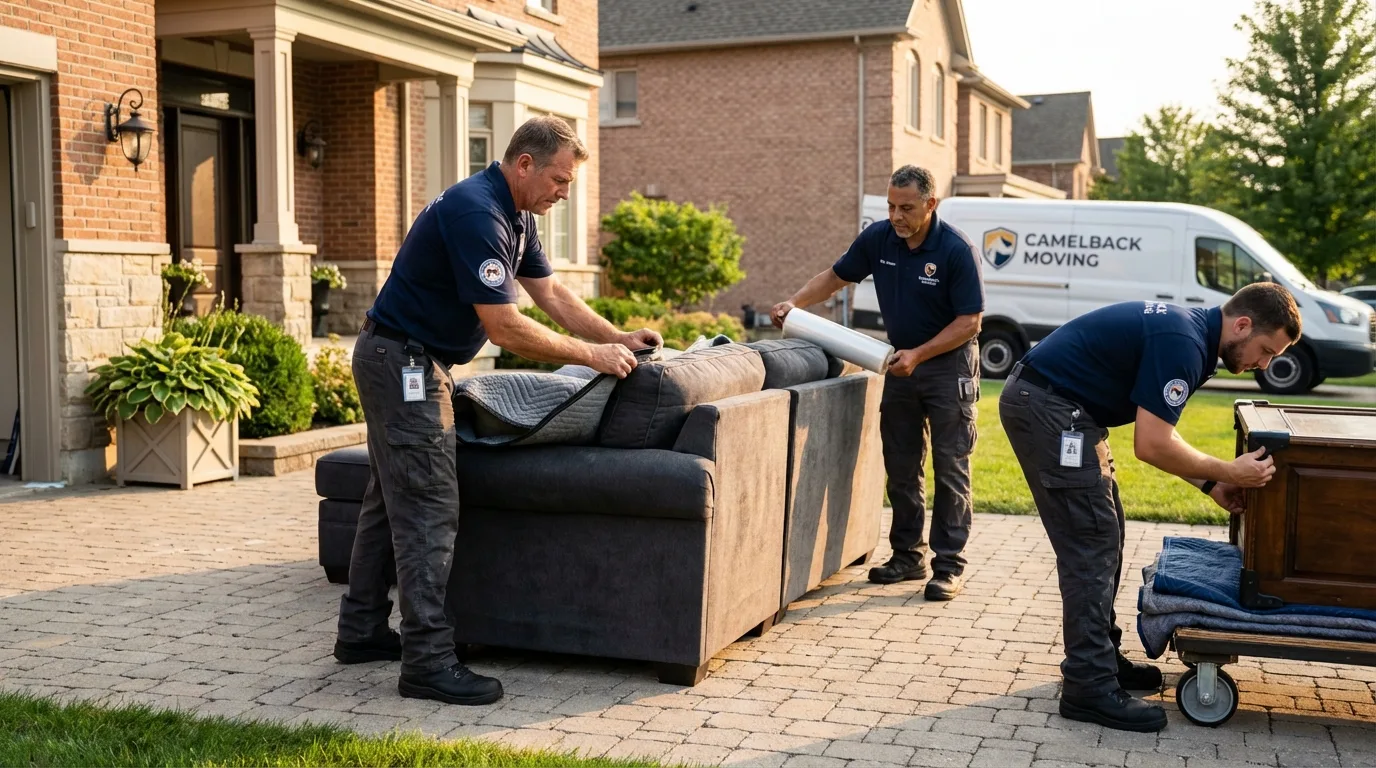 Large estate moving crew wrapping furniture in Lynchburg, VA